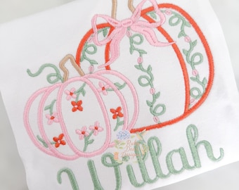 Pumpkins with Florals Duo Heirloom Satin Outline Machine Embroidery Design
