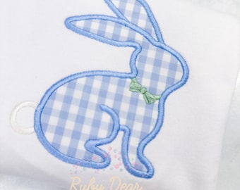 Bunny Boy Sitting with Bow Tie Satin Appliqué Machine Embroidery Design