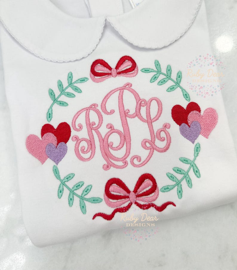 Heart Trio Laurel Monogram Frame Fill and Satin Stitch Machine ...