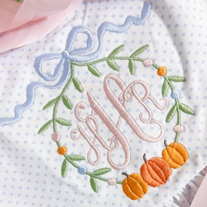 Pumpkin Trio with Bow Frame Machine Embroidery Design