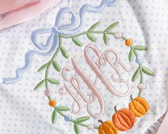 Pumpkin Trio with Bow Frame Machine Embroidery Design
