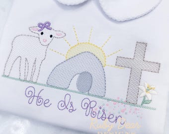 Easter Girl He Is Risen Sketch Trio Machine Embroidery Design