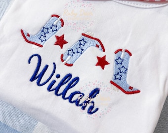 Patriotic Cowgirl Boots and Stars Row Fill and Satin Stitch Machine Embroidery Design