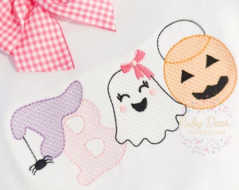 BOO Girl Sketch Stitch Machine Embroidery Design
