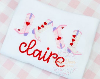 Valentine Cowgirl Boot Row Fill and Satin Stitch Machine Embroidery Design