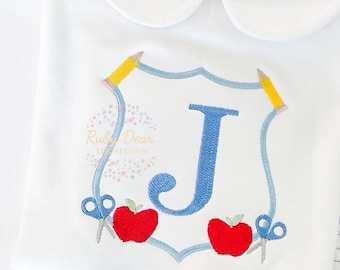 School Supply Crest Satin and Fill Stitch Machine Embroidery Design