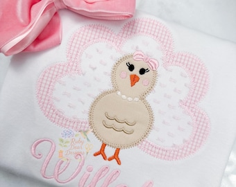 Turkey Girl with Pearls Thanksgiving Fall Zig Zag Appliqué Stitch Machine Embroidery Design