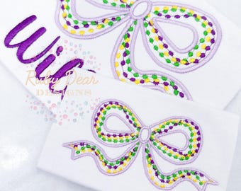 Mardi Gras Beads Bow Satin Outline Machine Embroidery Design