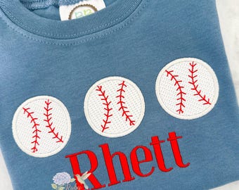 Baseball Trio Sketch with Satin Outline Stitch Machine Embroidery Design