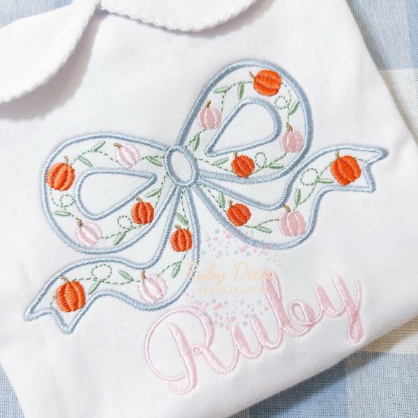 Pumpkin Vine Bow Satin Outline Machine Embroidery Design