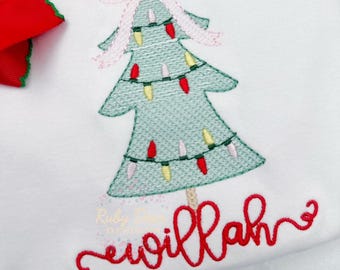 Christmas Tree with Lights Girl Sketch Machine Embroidery Design