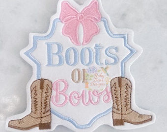 Boots or Bow Gender Reveal Crest Fill and Satin Stitch Machine Embroidery Design *Fonts not included*