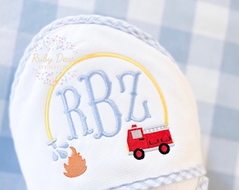 Firetruck Monogram Frame Machine Embroidery Design