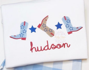Patriotic Cowboy Boots and Stars Row Fill and Satin Stitch Machine Embroidery Design