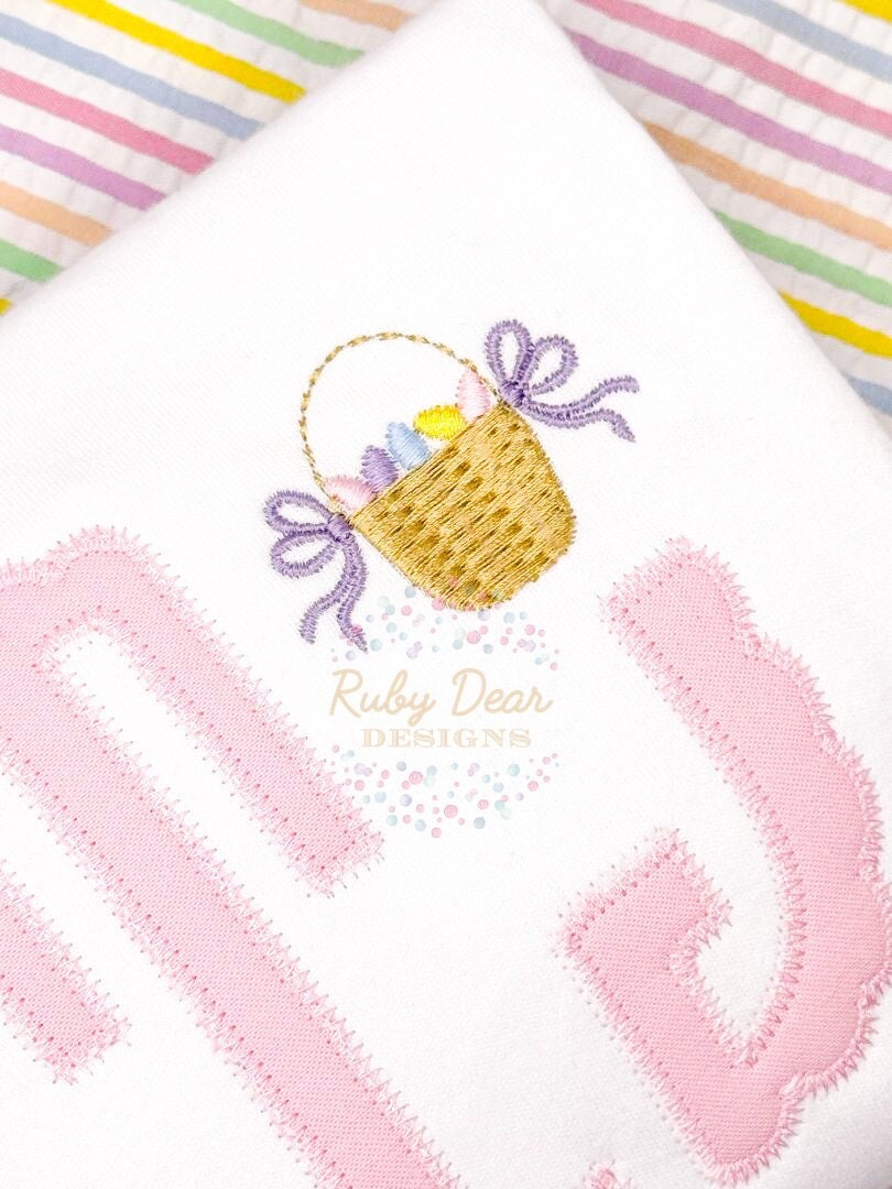 Easter Egg Basket Mini With Bows Satin and Sashiko Stitch Machine ...
