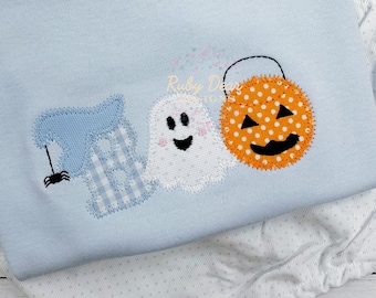 BOO Boy Applique Zig Zag Stitch Machine Embroidery Design