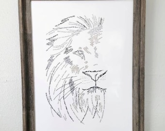 Lion of Judah Word Art Print--Black and White, Names of God Wall Hanging