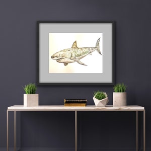 Great White Shark - Original Shark Wall Art - ideal for shark fans and shark themed bedrooms - digital jpeg