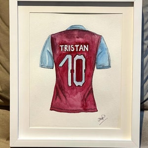 Hand-drawn & painted football shirt - fully personalised, any team, any name, any number