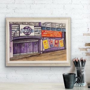 Pulse Nightclub, Home of Sundissential Birmingham, original Pen & Watercolour Artwork Print - Digital