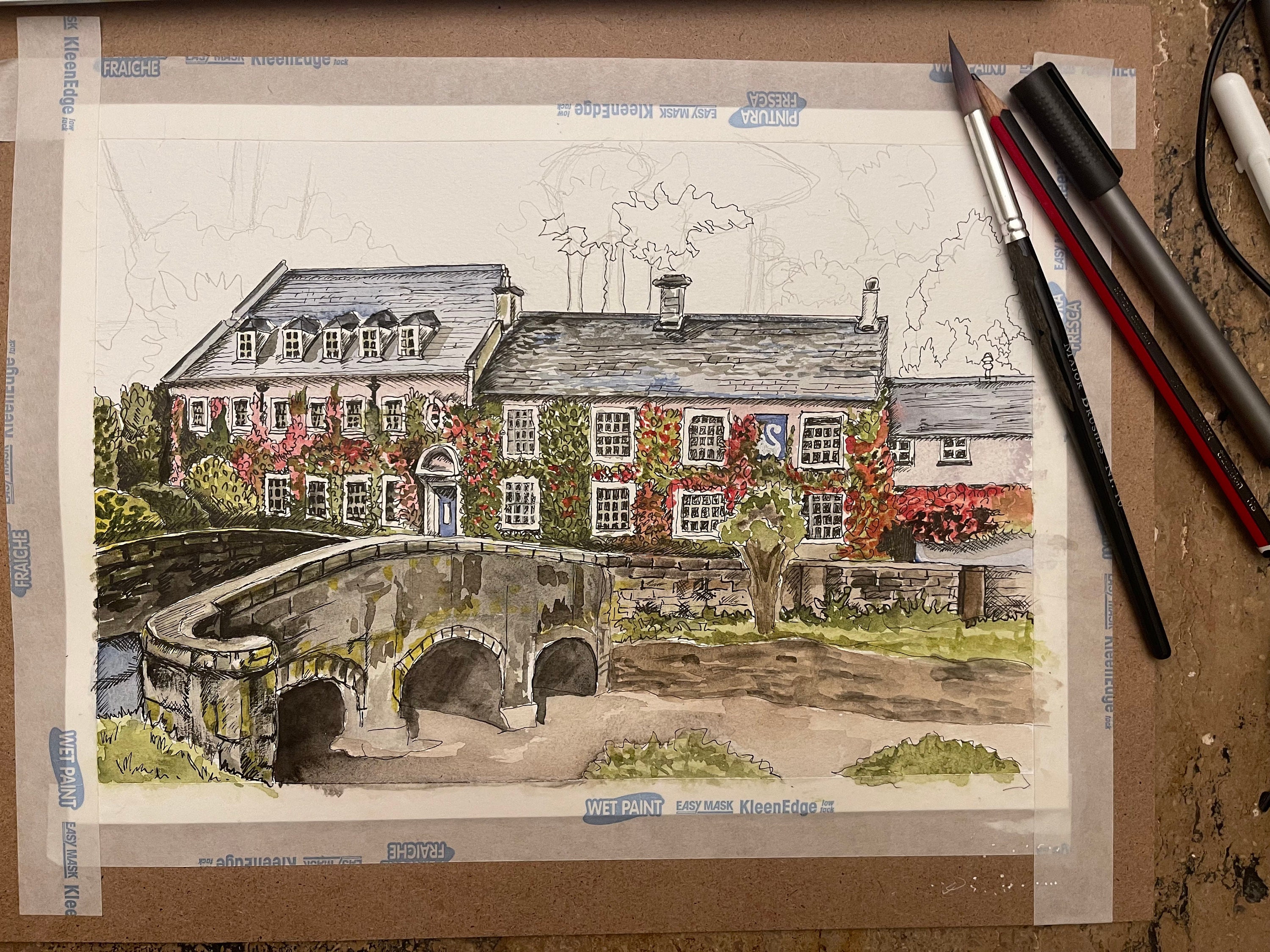 The swan hotel bibury original artwork digital download etsy