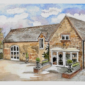Lapstone Barn, The Cotswolds Wedding Venue - Original Pen & Watercolour Artwork Print - Digital