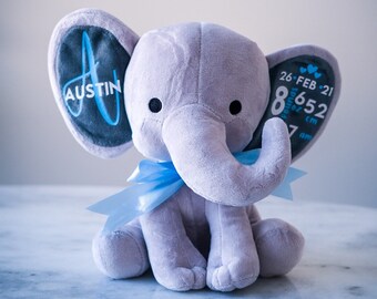 Birth Stat Elephant, New Baby Gift, Baby Shower, Baby Gift Ideas, Newborn Gift, Hello Baby Stuffed Toy, Nursery Decor, Personalized Gift