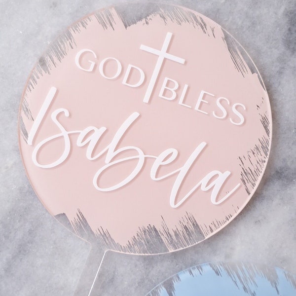 Baptism Cake Topper Circle, God Bless Cake Topper, Communion, Modern Acrylic Cake Topper, Personalized Baptism Topper, Party Decorations