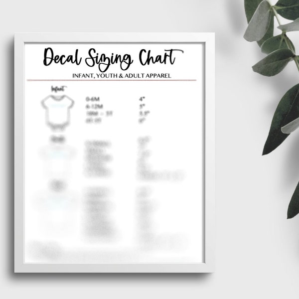 HTV Decal Sizing Chart, Vinyl Decal Size, T-Shirt Design Size, Logo Sizing, Homemade Shirts, Sizing Decals for Shirts, Cricut, PNG, JPG