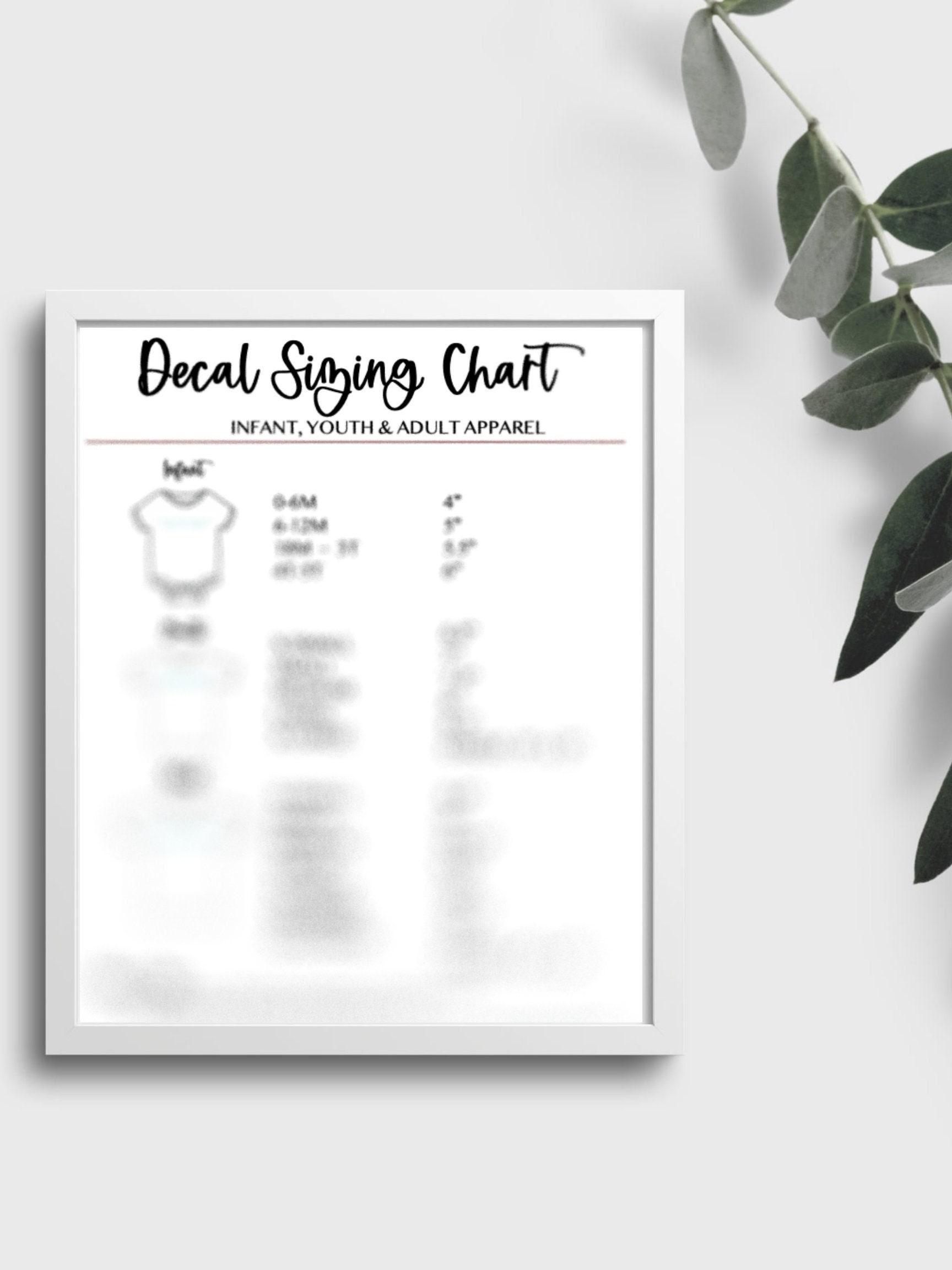 HTV Decal Sizing Chart Vinyl Decal Size Tshirt Design Size Etsy Canada