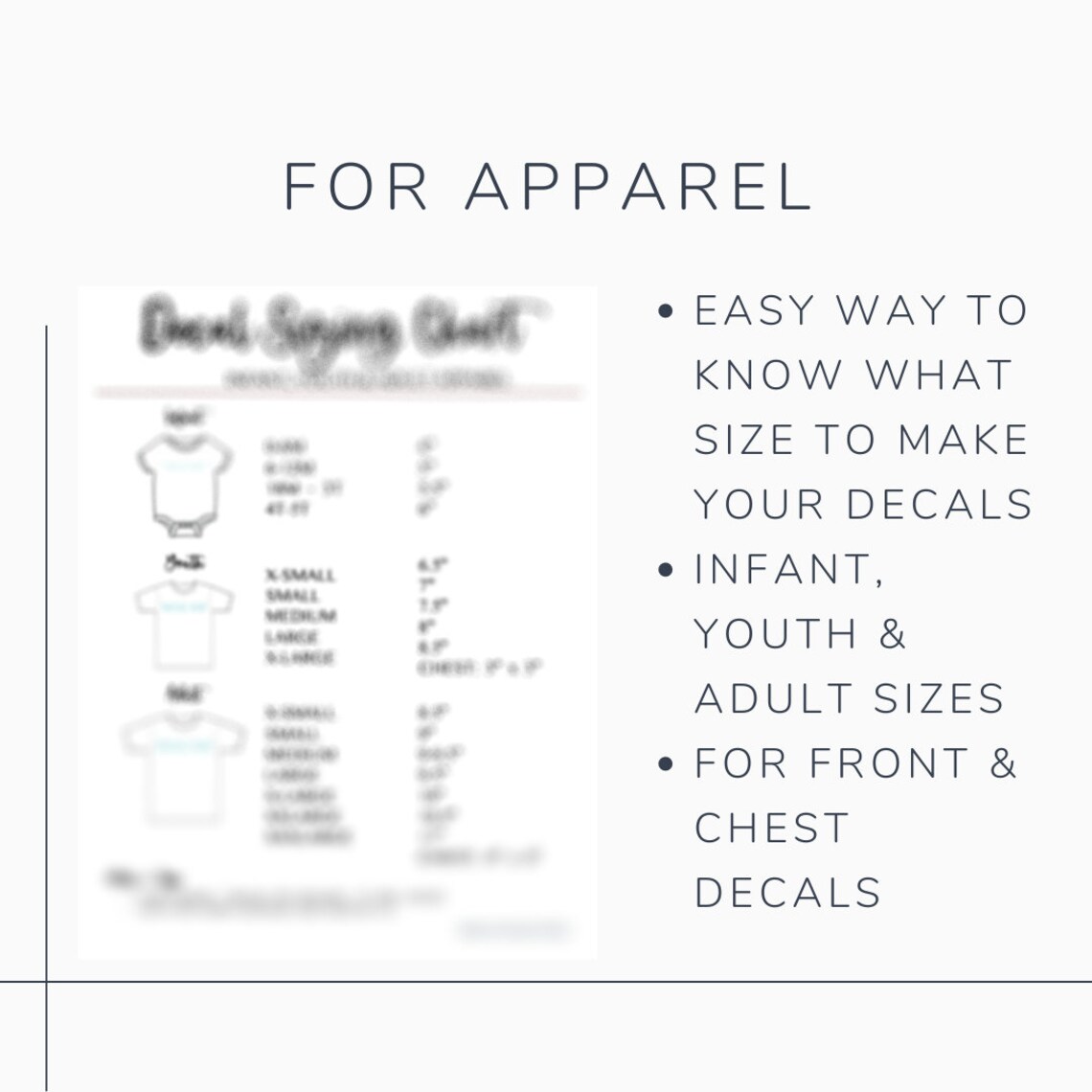 HTV Decal Sizing Chart Vinyl Decal Size Tshirt Design Size Etsy Canada