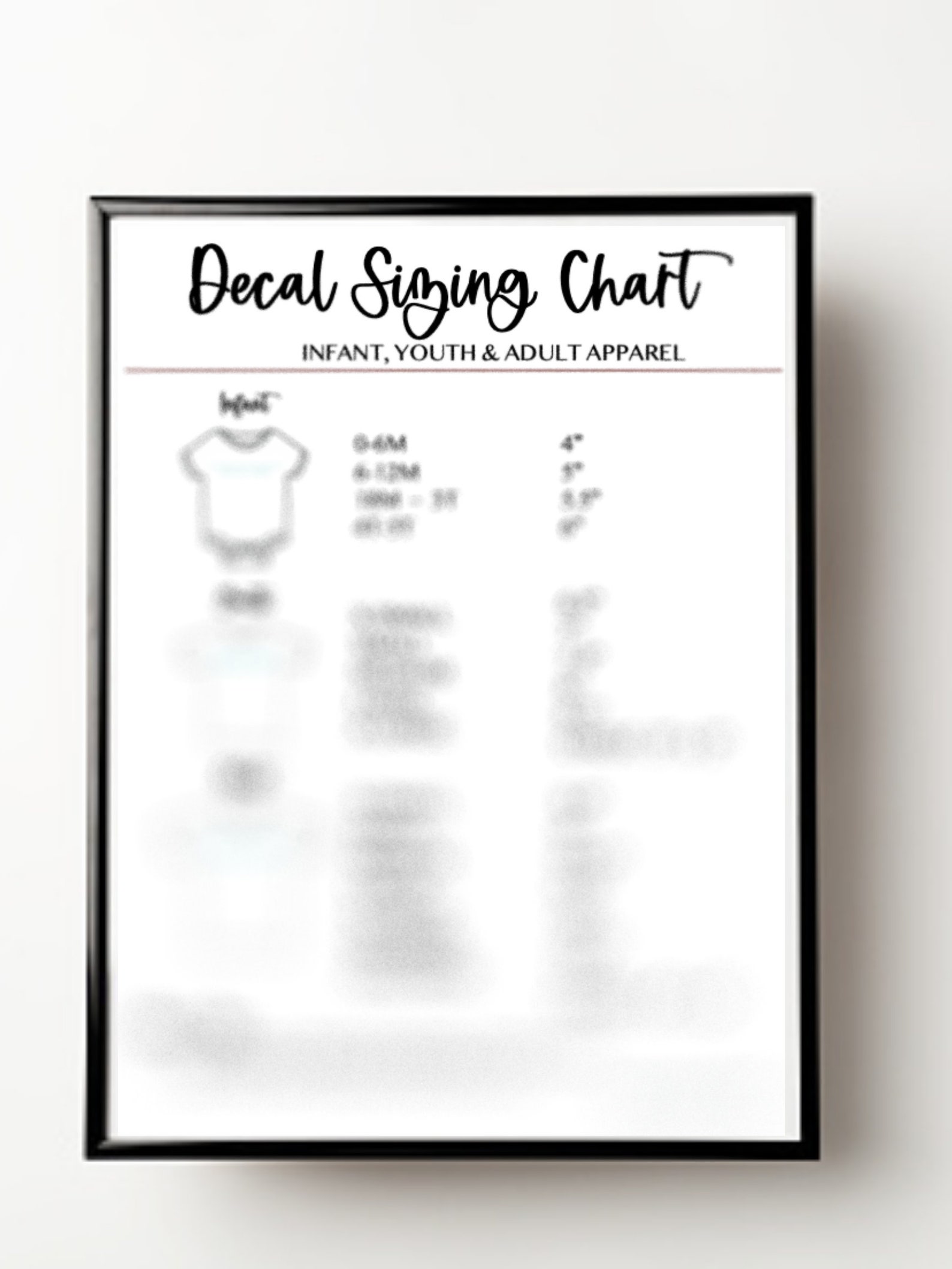 HTV Decal Sizing Chart Vinyl Decal Size Tshirt Design Size Etsy