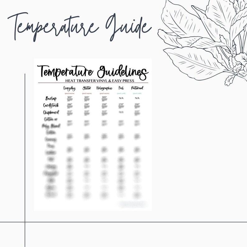 Heat Press Temperatures Cricut Easy Press Settings Chart Pdf Etsy