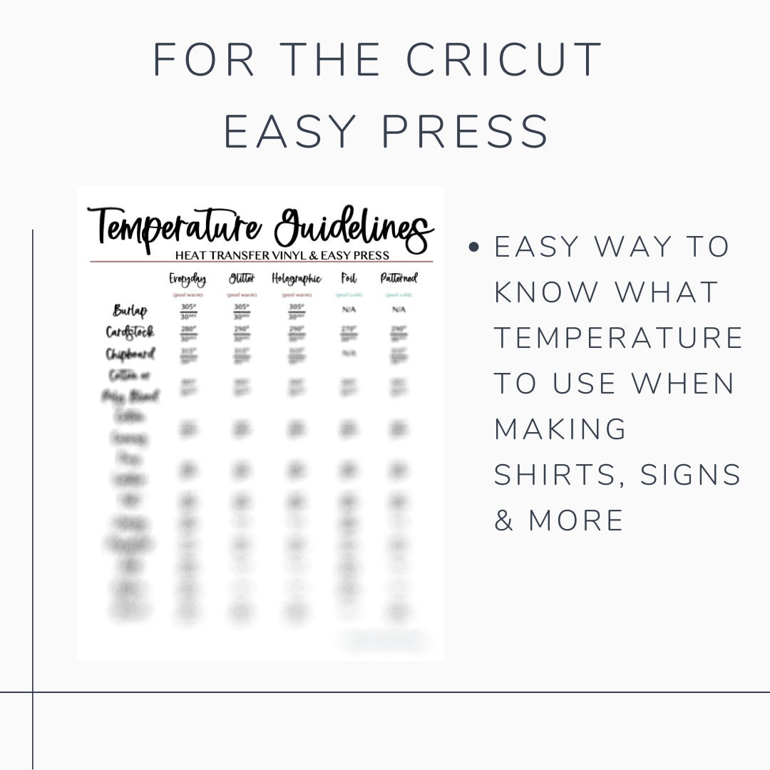 Gøre klart belønning Slovenien Heat Press Temperatures Cricut Easy Press Settings Chart Pdf - Etsy