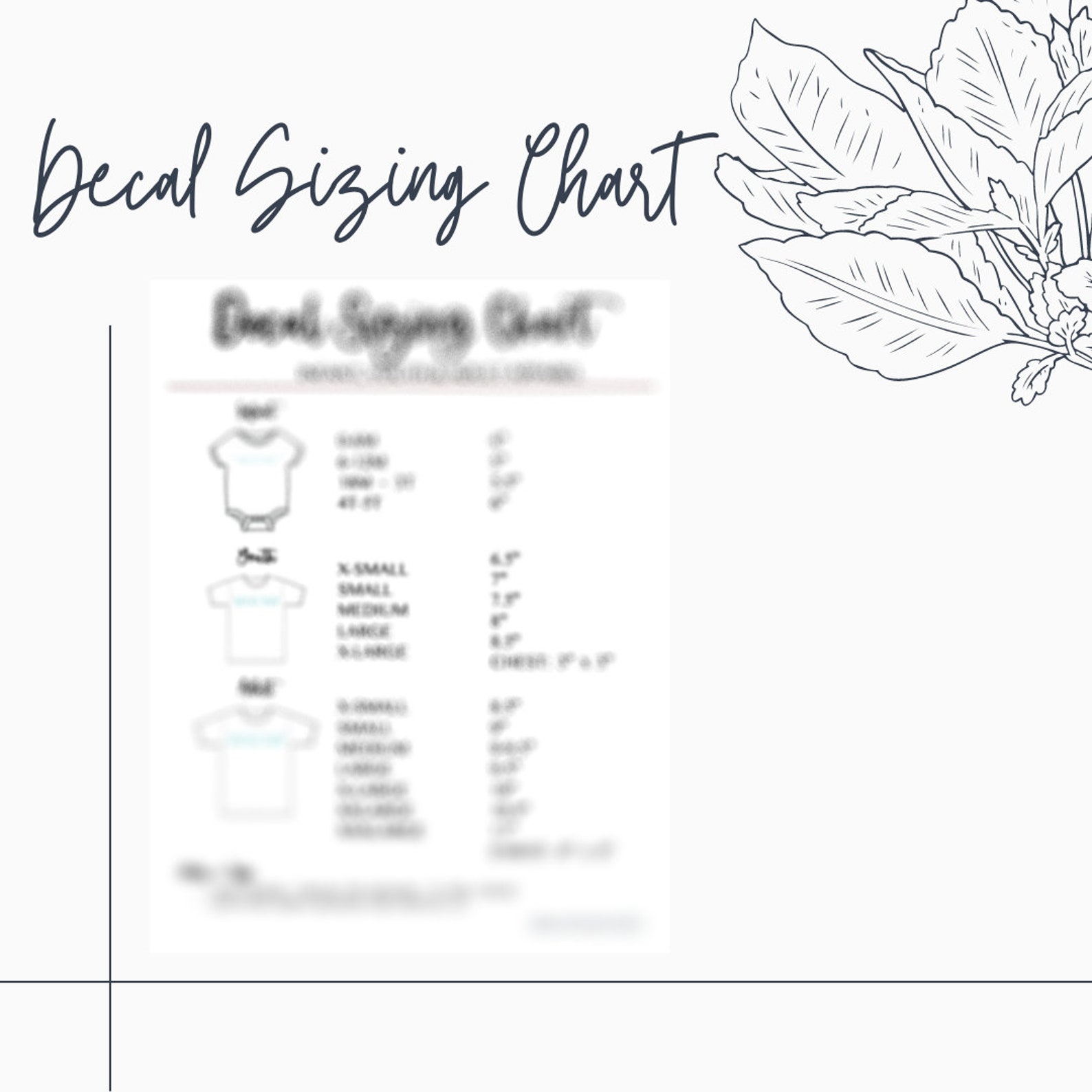 HTV Decal Sizing Chart Vinyl Decal Size Tshirt Design Size Etsy