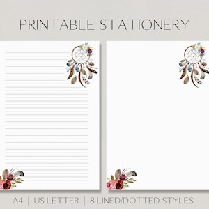 Boho Printable Stationery, Printable Lined Paper, Boho Floral Paper, Letter Writing Paper, Printable Journal Paper, Printable Floral Paper
