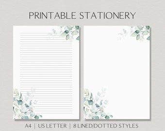 Eucalyptus Printable Paper, Eucalyptus Lined Note Paper, Eucalyptus Digital Paper, Printable Note Paper, Eucalyptus Memo Paper, Unlined Note