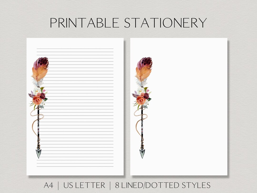 Boho Printable Paper, Boho Arrow Lined Note Paper, Boho Stationery ...