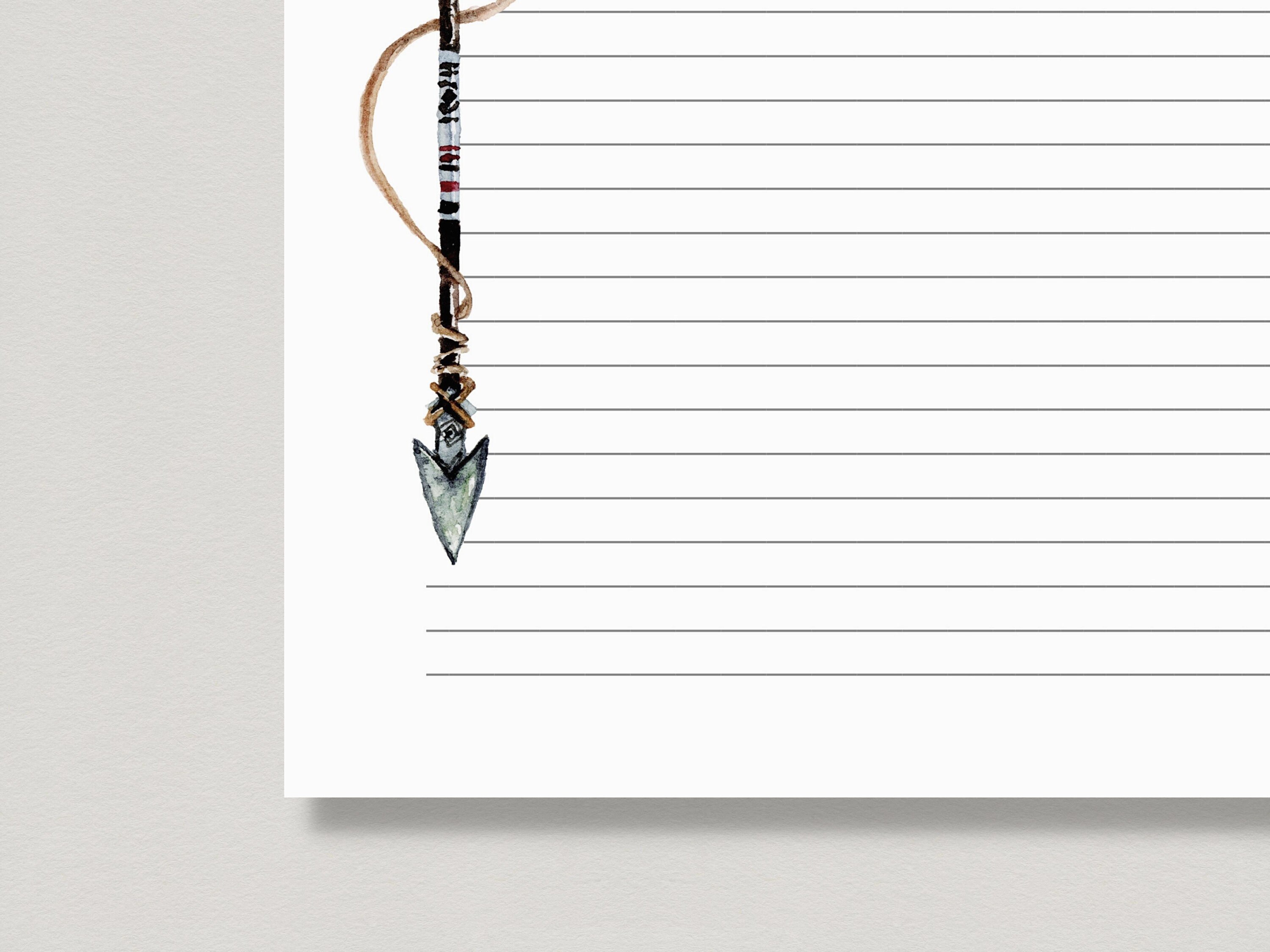 Boho Printable Paper, Boho Arrow Lined Note Paper, Boho Stationery ...