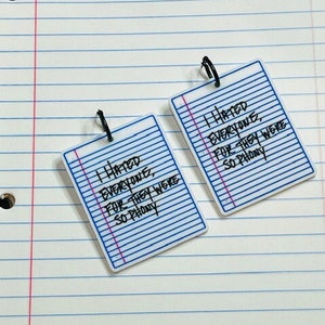 Kurt Cobain Earrings Kurt Cobain Fan Art Kurt Cobain Jewelry Kurt Cobain Quotes Acrylic Earrings Statement Earrings Notebook Earrings