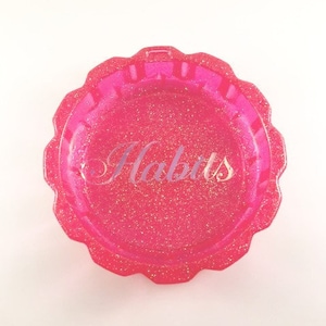 Neon Pink Glitter Habits Ashtray Jewelry Dish Trinket Dish Glitter Jewelry Dish Glitter Trinket Dish Glitter Ashtray Resin Ashtray
