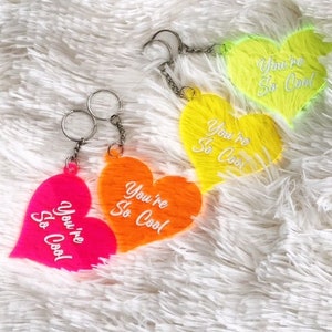 Acrylic Keychains Neon Keychains Heart Shaped Keychains Hand Painted Keychains You're So Cool True Romance Keychains True Romance Movie