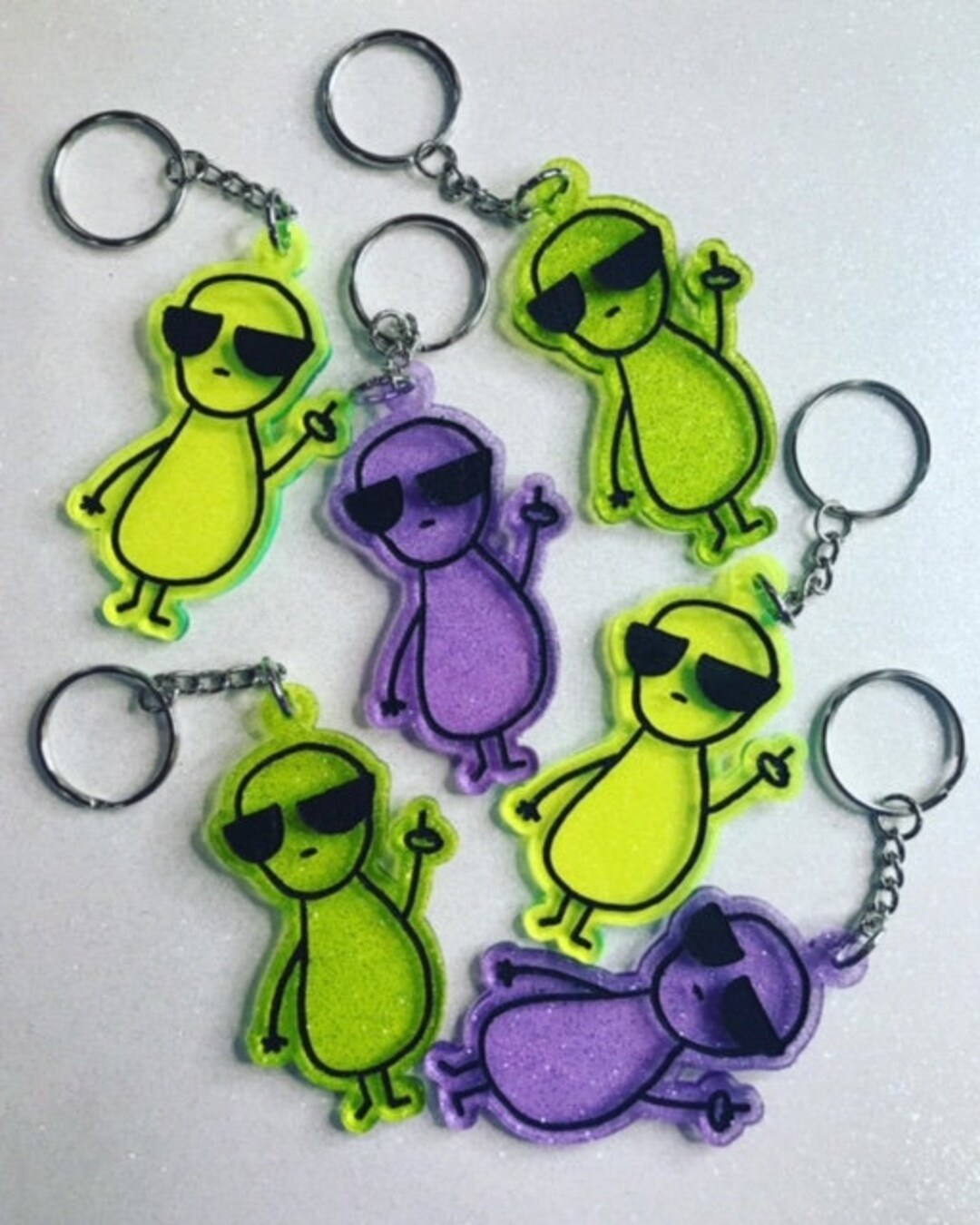 Handmade Glitter Alien Keychain: Neon Acrylic Charm - Etsy