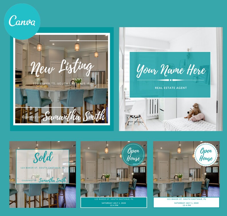 Teal Real Estate Social Media Template, Instagram Facebook Social Media Post Template, Instagram