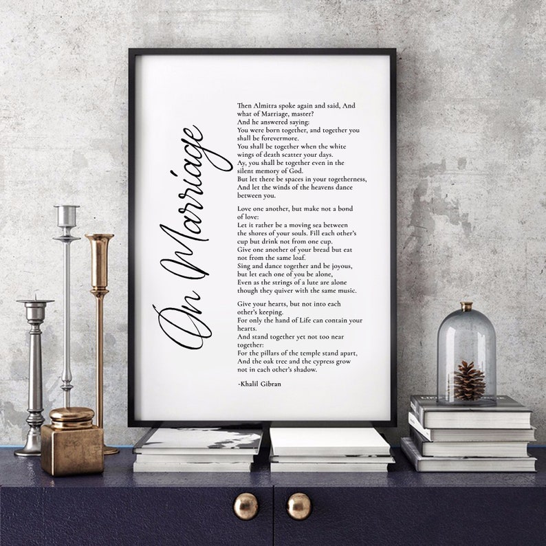 On Marriage Khalil Gibran poem printable unframed for home Etsy