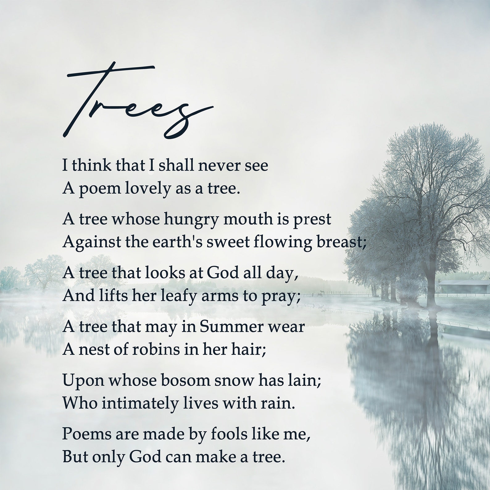 Trees Joyce Kilmer I think that I shall never see Poem Print Etsy