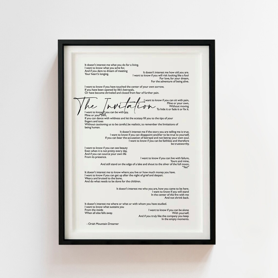 The Invitation Oriah Mountain Dreamer poem printable on canvas | Etsy