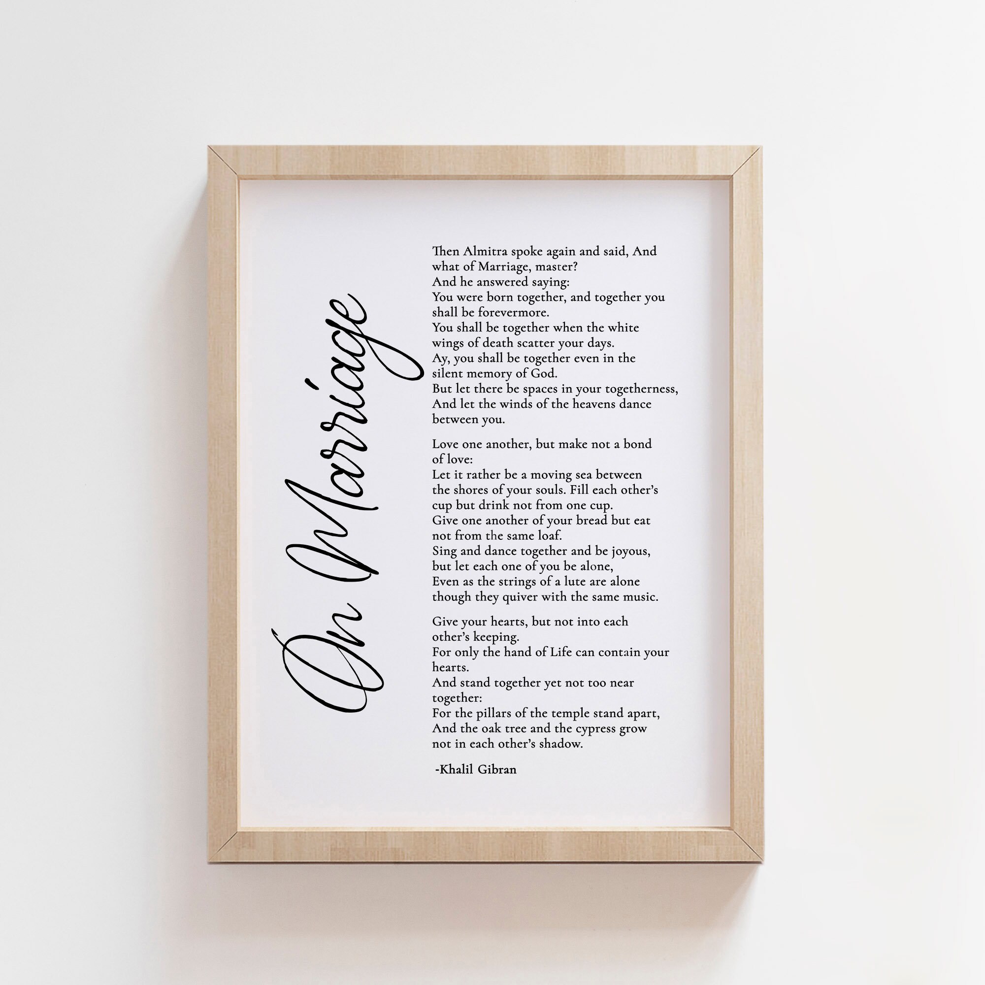 On Marriage Khalil Gibran poem printable unframed for home