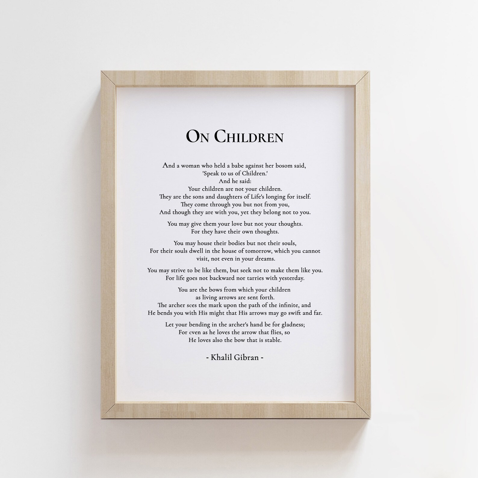 On Children Khalil Gibran poem print on canvas unframed home | Etsy