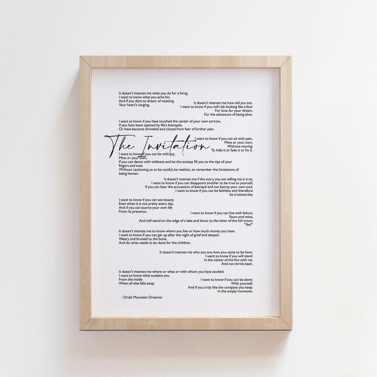 The Invitation Oriah Mountain Dreamer poem printable on canvas | Etsy